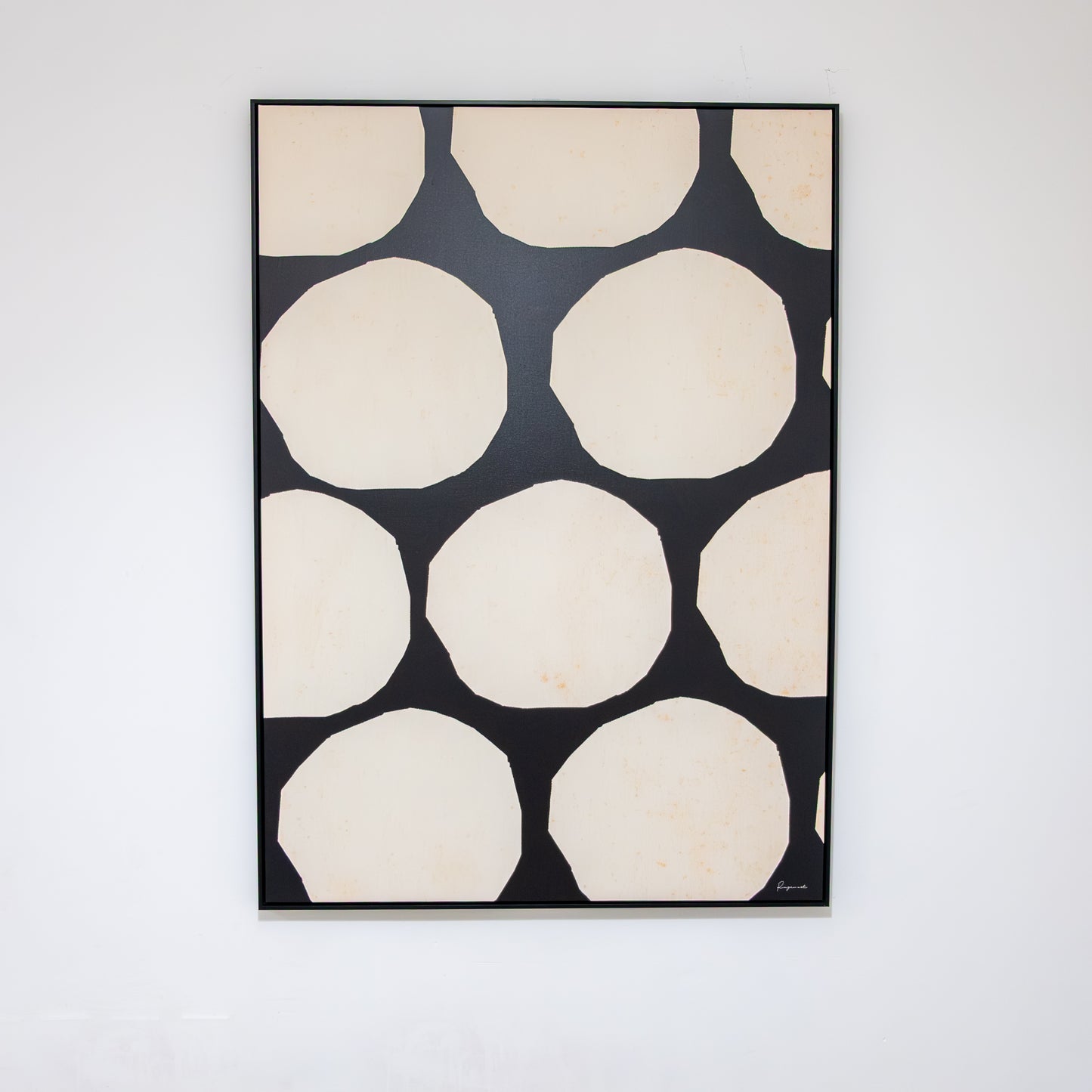 Tableau abstrait "à pois modernes noir et beige" Ab-PMN
